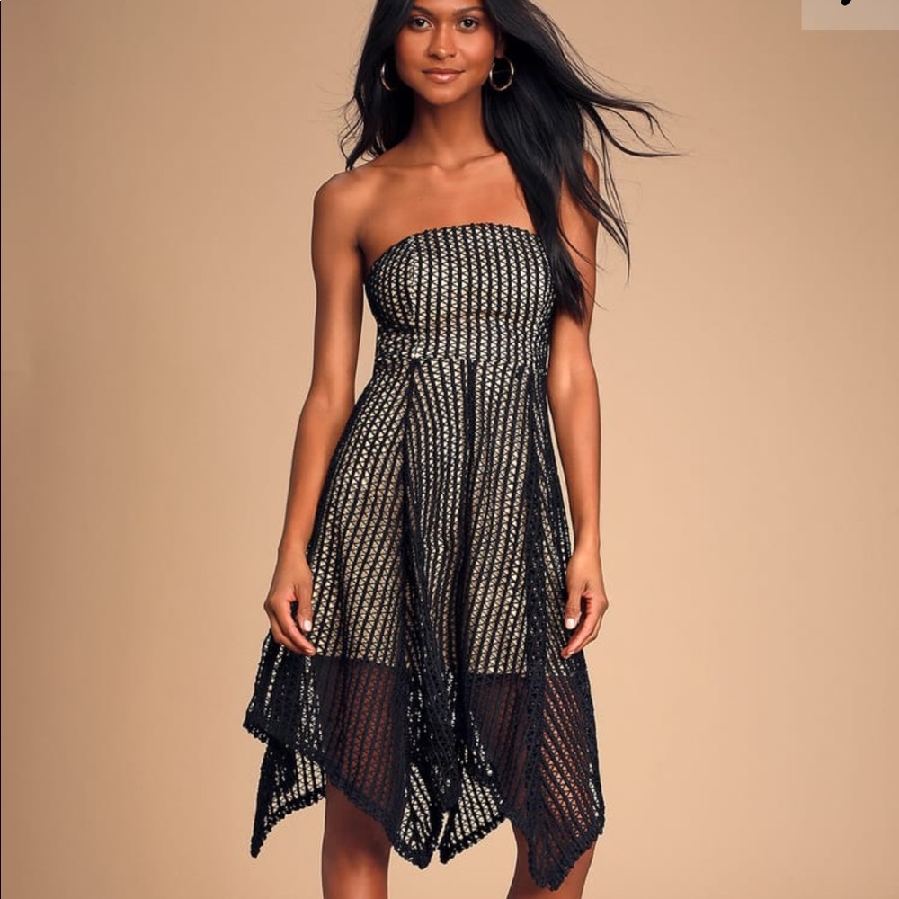Lulus Black Crochet Lace Strapless Midi Dress